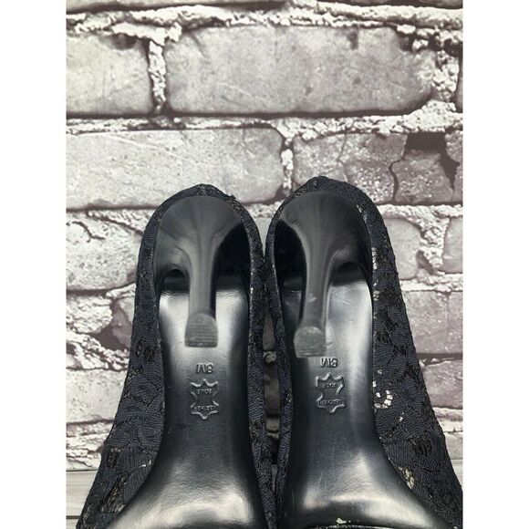 Tory Burch Black Leather Floral Fabric Platform Stiletto High Heels Women Sz 8M - Picture 14 of 16